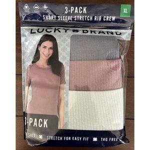 NEW Lucky Brand Cotton Blend T-Shirts 3-Pack Ribbed Tag-Free Stretch Crewneck XL